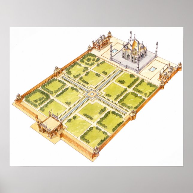 Póster Taj Mahal. Adra India. Tumba y jardines (Frente)
