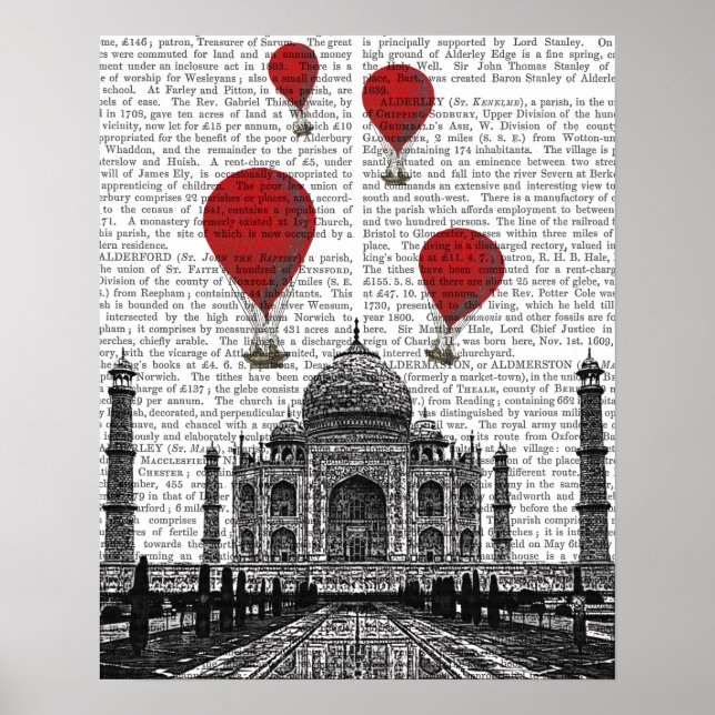 Póster Taj Mahal and Red Hot Air Balloons (Frente)