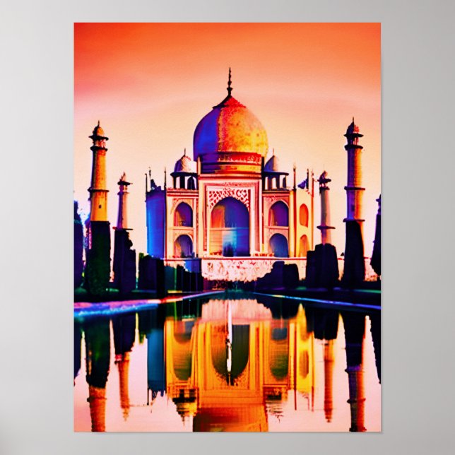 Póster Taj Mahal contra el cielo atardecer (Frente)