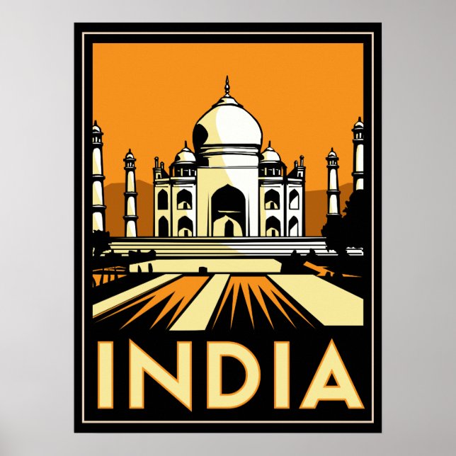 Póster taj mahal india art deco retro poster (Frente)