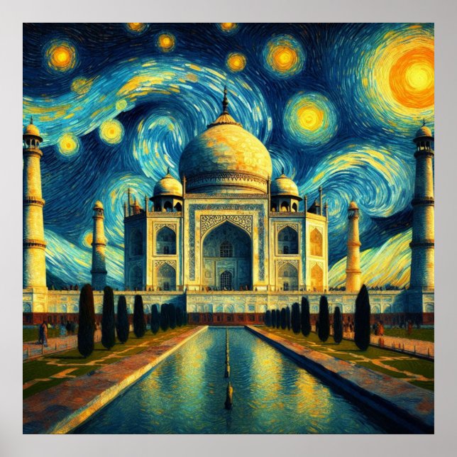 Póster Taj Mahal India Noche Estrellada (Frente)
