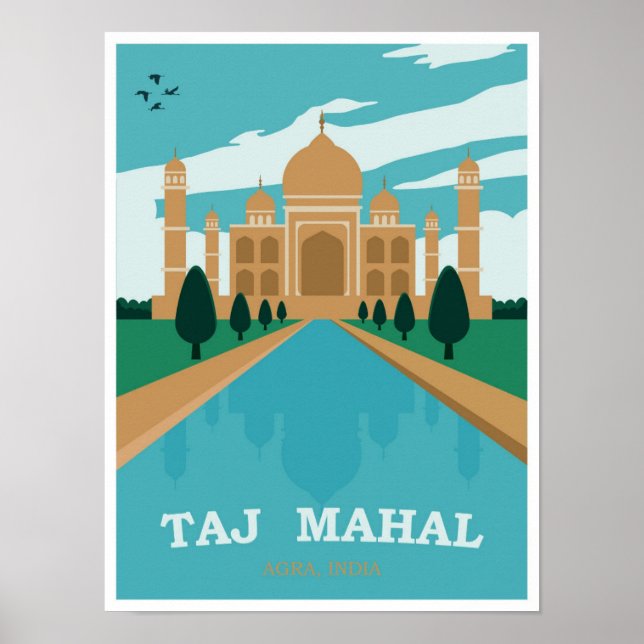 Póster Taj Mahal India Viajes de época (Frente)