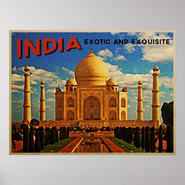 Póster Taj Mahal India Vintage (Frente)