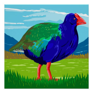 Póster Takahe en las montañas Murchison en el arte WPA de