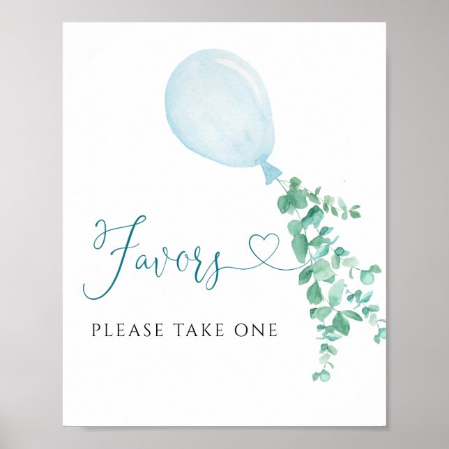 Póster Take One Favor Rótulo Blue Balloon Baby Shower (Frente)
