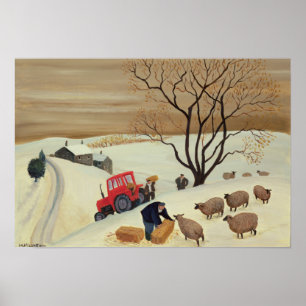 Póster Taking Hay to the Sheep by Tractor