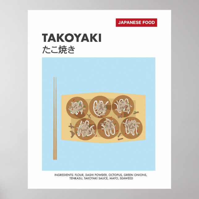 Póster Takoyaki, bolas de pulpo, viajes de comida japones (Frente)