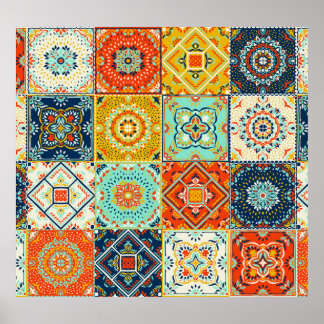 Póster Talavera, Azulejos, tapicería de mosaicos turcos.