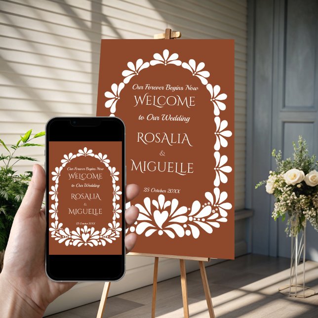 Póster Talavera terracotta boho boda mexicano bienvenida (Talavera terracotta boho Mexican fiesta wedding welcome sign Poster template instant download)