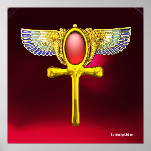 PÓSTER TALISMÁN ROJO/ ANKH ALADO EGIPCIO CON CORNUCOPIA (Frente)