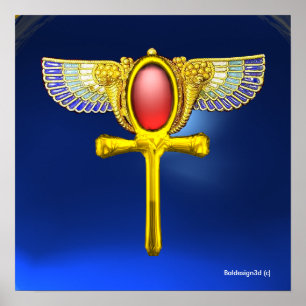 Póster TALISMÁN ROJO/ANKH ALADO EGIPCIO, CUCURUCHO Azul