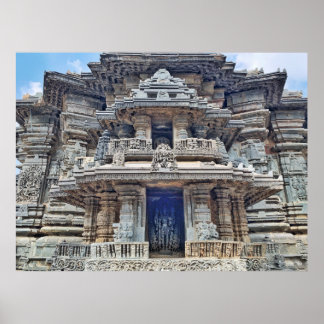 Póster Talla de Dios hindú en Belur, Karnataka, India
