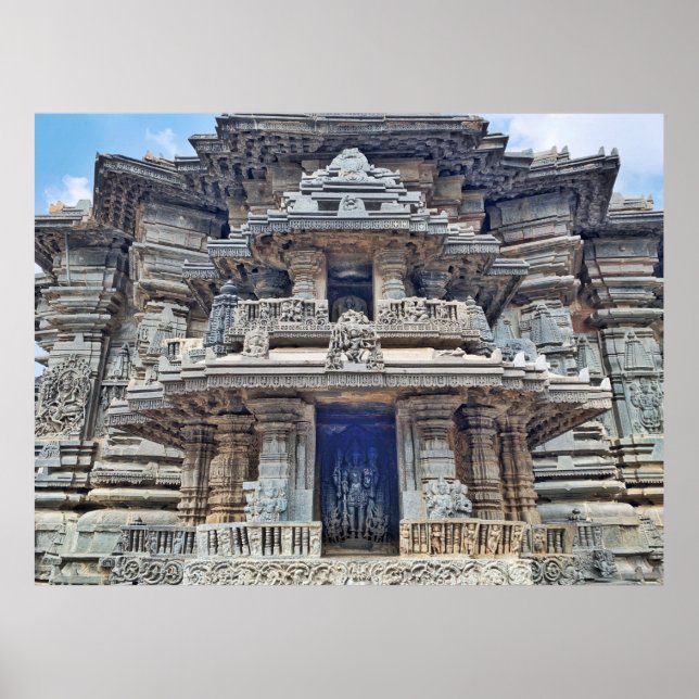Póster Talla de Dios hindú en Belur, Karnataka, India (Frente)