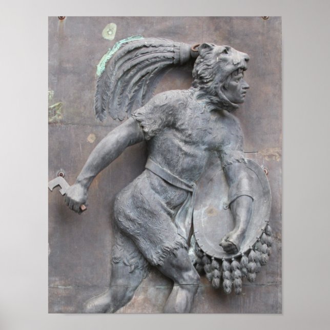 Póster tallado en piedra de guerrero azteca (Frente)