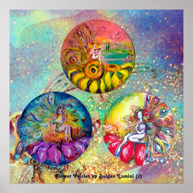 PÓSTER TALLAS DE FLORES EN DERRAMES DE ORO VERDE AZUL (Frente)