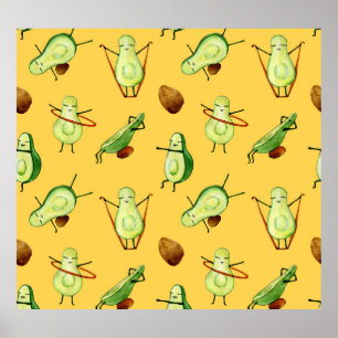 Póster Taller de aguacate: Patrón de acuarela divertida