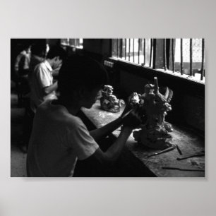 Póster Taller de escultura de piedra de Guilin en China