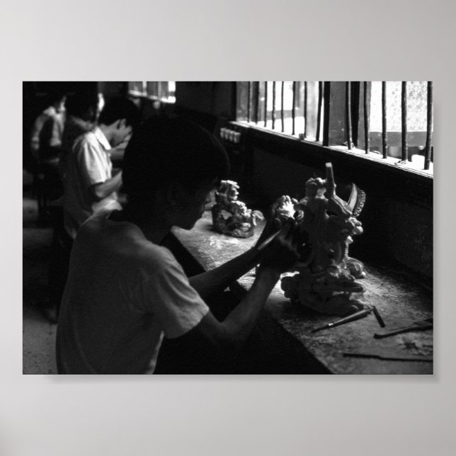 Póster Taller de escultura de piedra de Guilin en China (Frente)