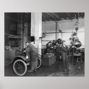 Póster Taller de reparación de automóviles, 1919. Foto an