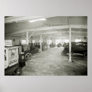 Póster Taller de reparaciones del coche antiguo, los años