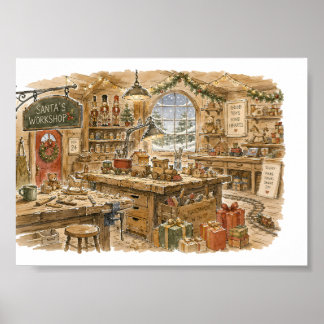 Póster Taller de Santa Claus para un clásico Navidad