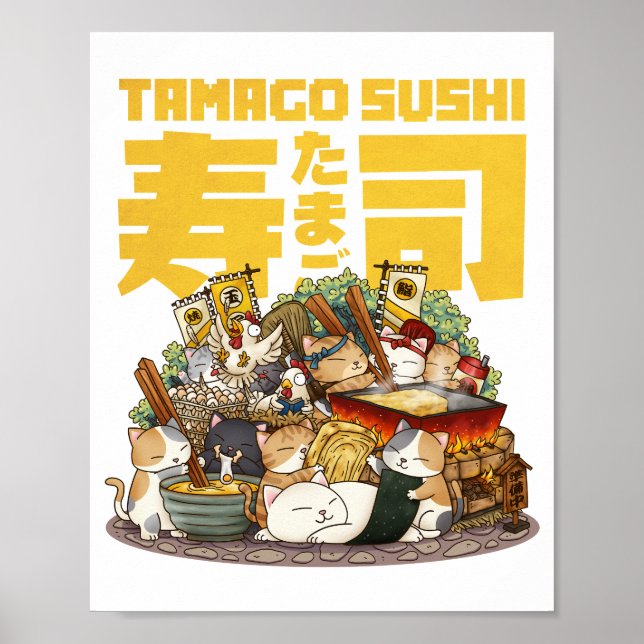 Póster Taller de Sushi de Tamago para gatos caprichosos (Frente)
