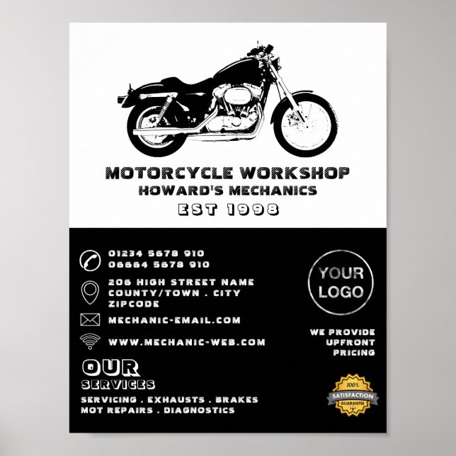 Póster Taller sobre motocicletas, publicidad mecánica y d (Frente)