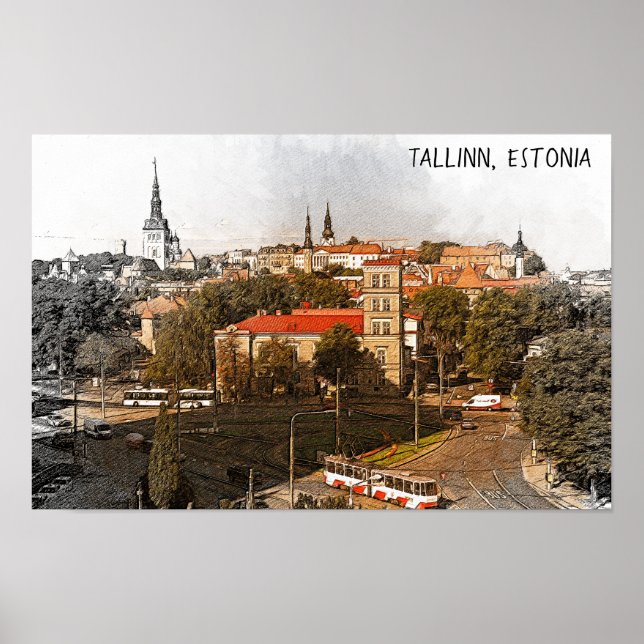 Póster Tallín Estonia Ciudad Vista Panorama (Frente)