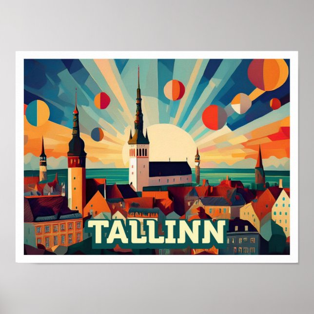 Póster Tallín Estonia Viaje artístico colorido (Frente)