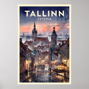 Póster Tallinn Estonia Viajes Vintage
