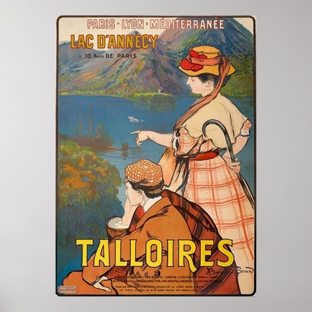 Póster Talloires, lago Annecy, pareja en picnic, cosecha (Frente)