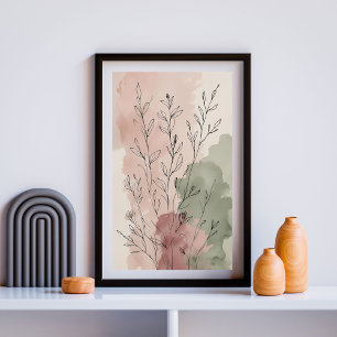 Póster Tallos Botánicos de Otoño Floral Abstracto Moder
