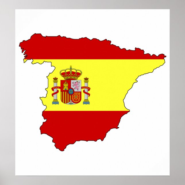 Póster Tamaño completo del mapa de bandera de España (Frente)