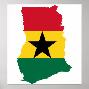 Póster Tamaño completo del mapa de bandera de Ghana