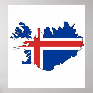 Póster Tamaño completo del mapa de bandera de Islandia