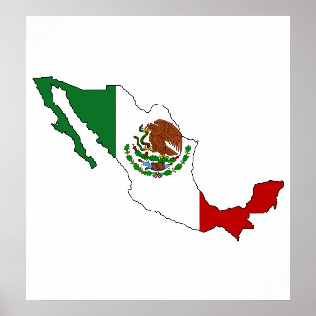 Póster Tamaño completo del mapa de bandera de México (Frente)