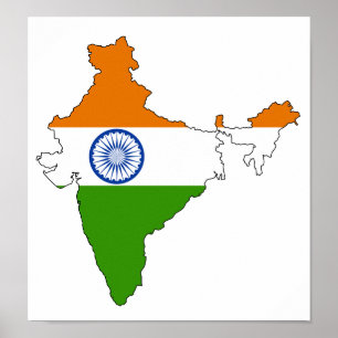 Póster Tamaño completo del mapa de la bandera de la India