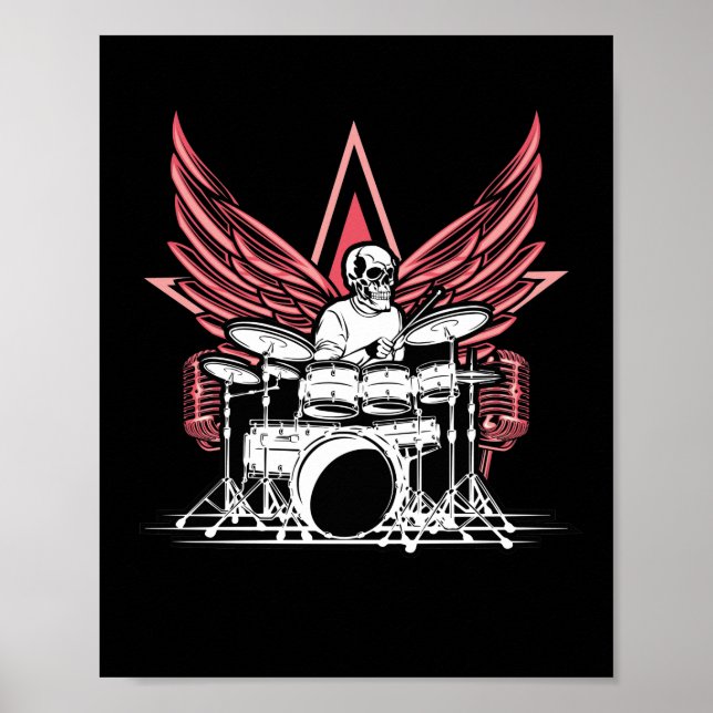 Póster Tambores de calavera Bidones de músico de tambores (Frente)