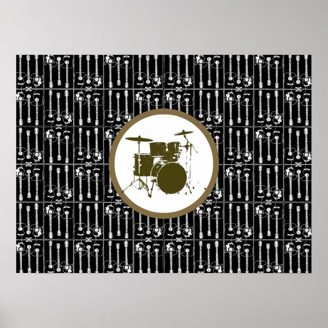 Póster tambores y guitarras para paredes (Frente)