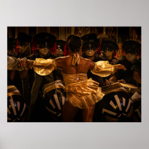 Póster Tamborileros de candombe y vedette durante el carn