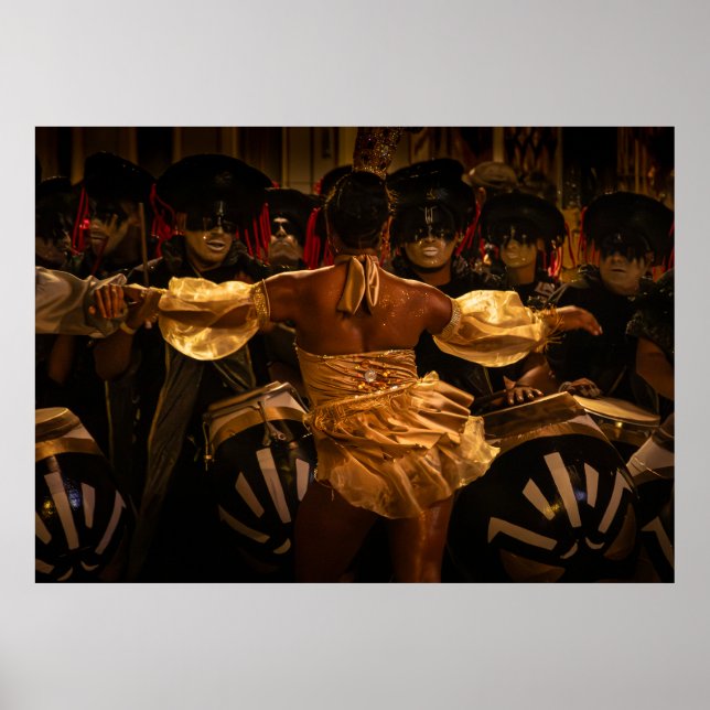 Póster Tamborileros de candombe y vedette durante el carn (Frente)