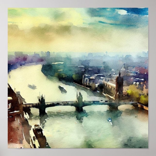 Póster Támesis Londres-Río (B), acuarela (Frente)