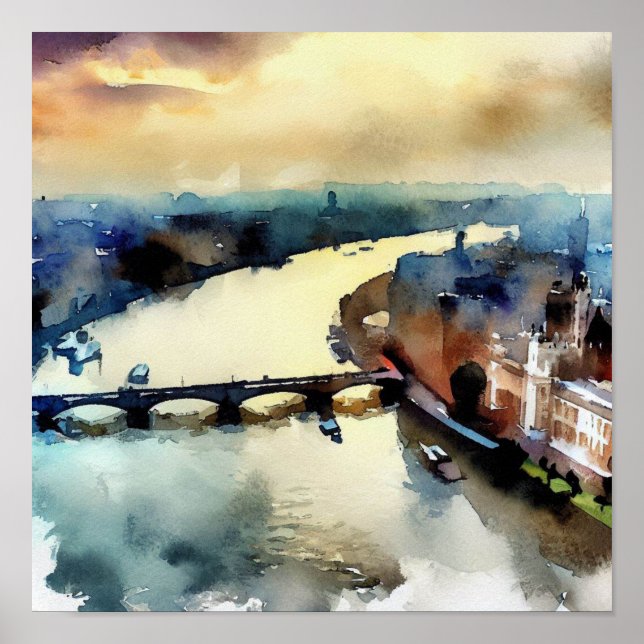Póster Támesis Londres-Río (D), acuarela (Frente)