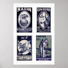 Póster Tamil Matchbox Wall Art Vintage Blue Grid - Retro