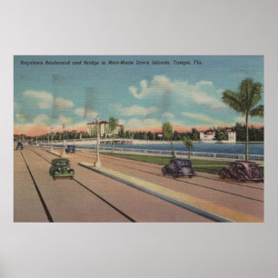 Póster Tampa, FL - vista del bulevar de Bayshore, puente