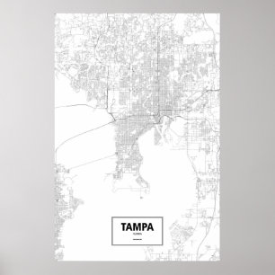 Póster Tampa, Florida (negro sobre blanco)