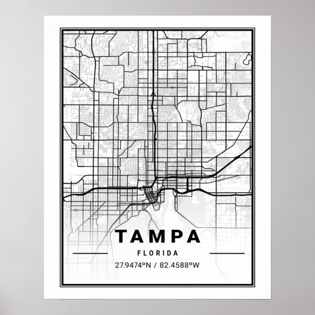 Póster Tampa Florida USA Travel City Map (Frente)