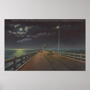 Póster Tampa, Florida - Vista en luna del puente Gandy