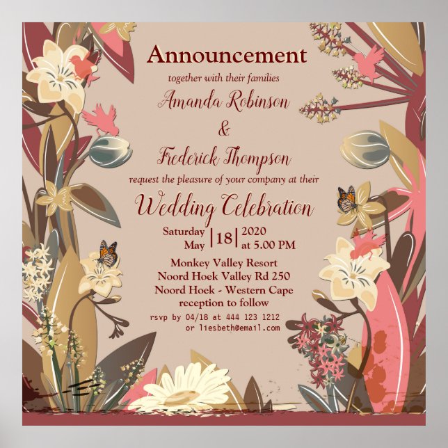 Póster Tan - Vino de Marsala y giros de tonos de rosa (Frente)