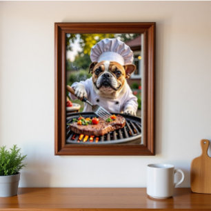 Póster Tan White Bulldog francés Grilling Chef